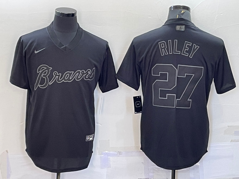Men's Black Atlanta Braves #27 Austin Riley Pitch Black Fashion Replica Stitched Jersey